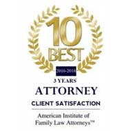 10 Best | 2016-2019 | 3 Years | Attorney Client Satisfaction | American Institute of Family Law Attorneys